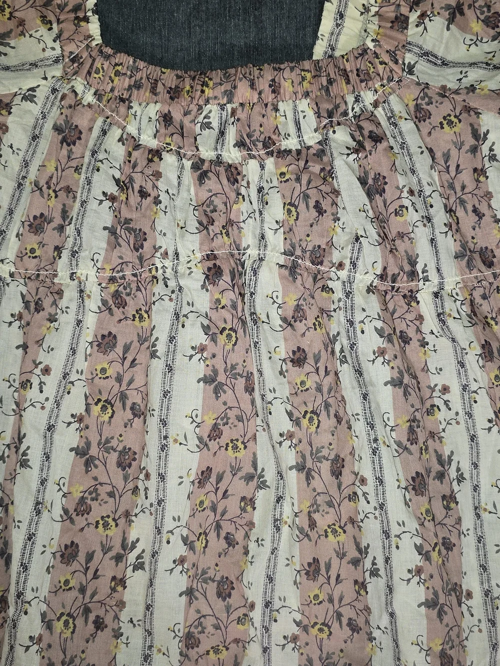 Free People Vintage Lover Floral Stripe Square Neck Babydoll Blouse Extra Small